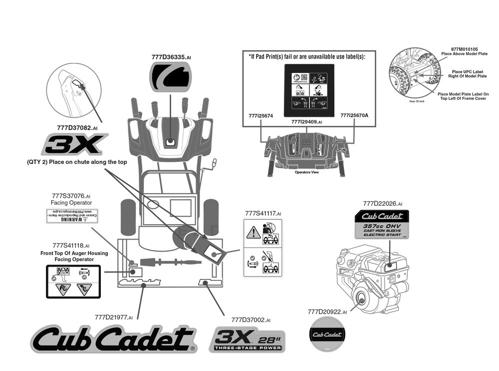 Label Map Diagram and Parts List for 3X28-INCH (31AH5DVB710)(2022) Cub Cadet Snow Blower